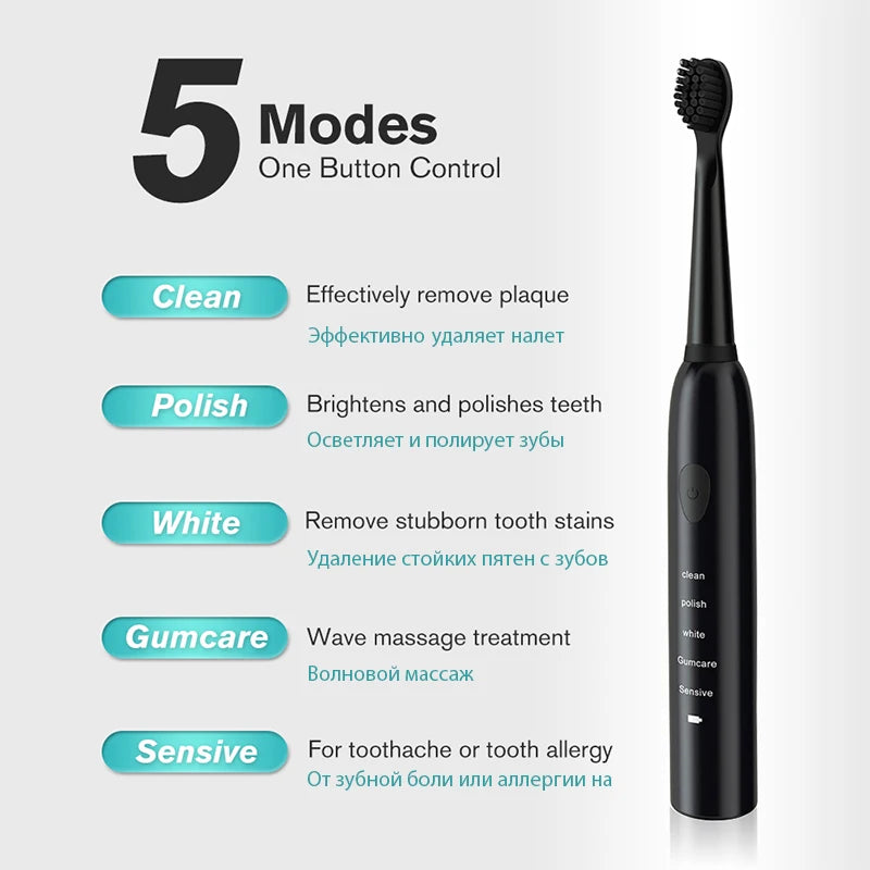 Ultrasonic Sonic Electric Toothbrush For Adult Rechargeable Tooth Brushes Washable Electronic Whitening Teeth Brush Timer Brush