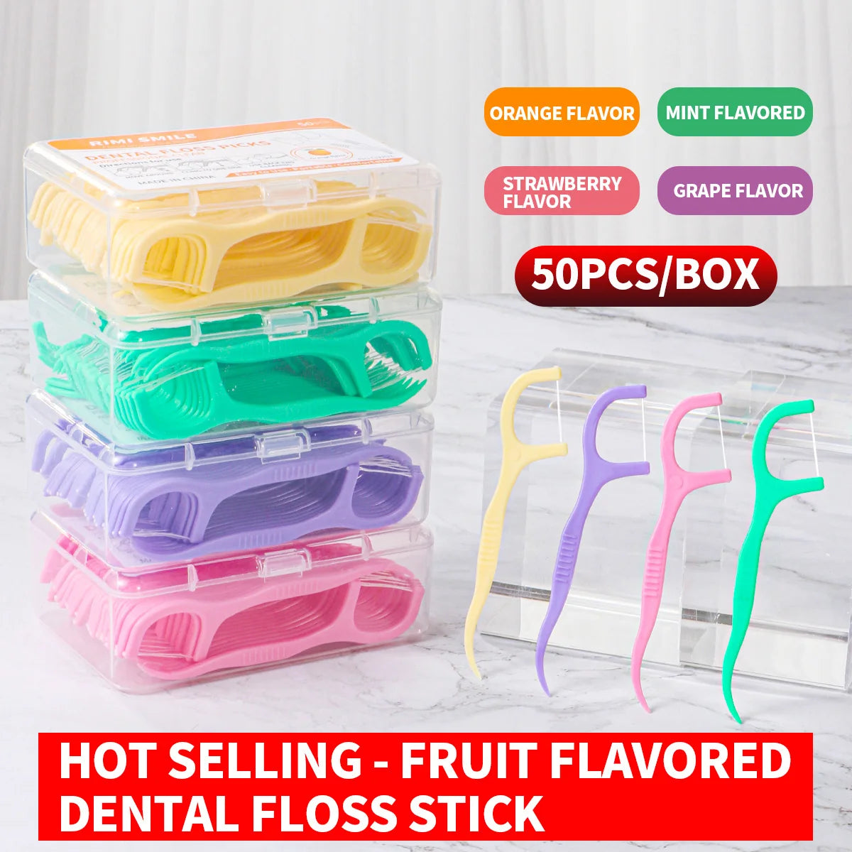 Hot selling -50PCS/box - Fruit flavored dental floss stick, a must-have tool for cleaning between teeth during home and travel