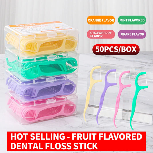 Hot selling -50PCS/box - Fruit flavored dental floss stick, a must-have tool for cleaning between teeth during home and travel