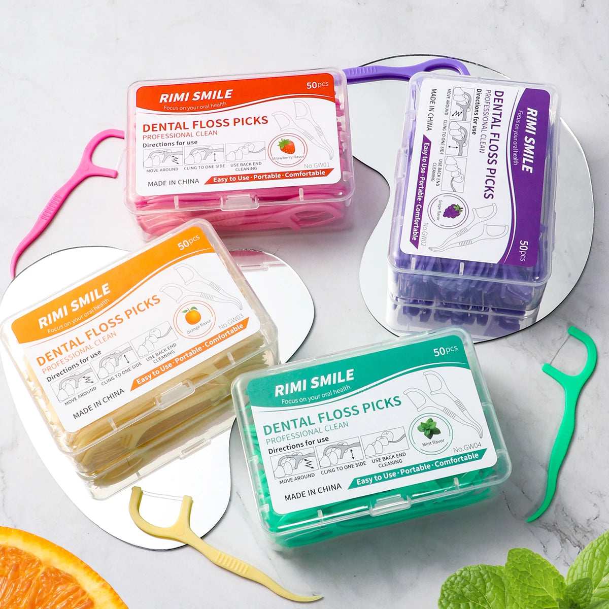 Hot selling -50PCS/box - Fruit flavored dental floss stick, a must-have tool for cleaning between teeth during home and travel