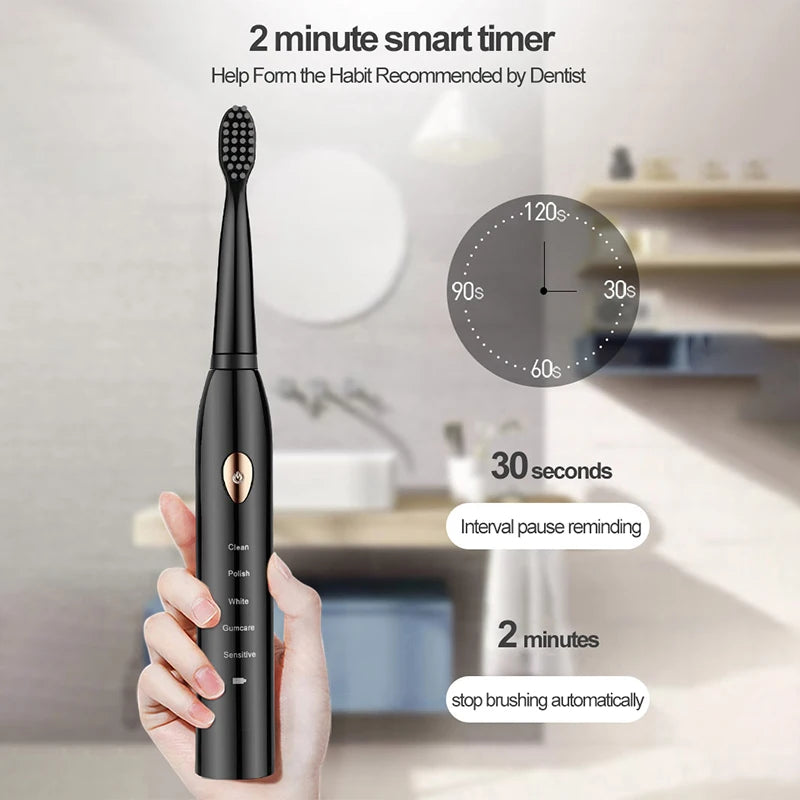 Ultrasonic Sonic Electric Toothbrush For Adult Rechargeable Tooth Brushes Washable Electronic Whitening Teeth Brush Timer Brush