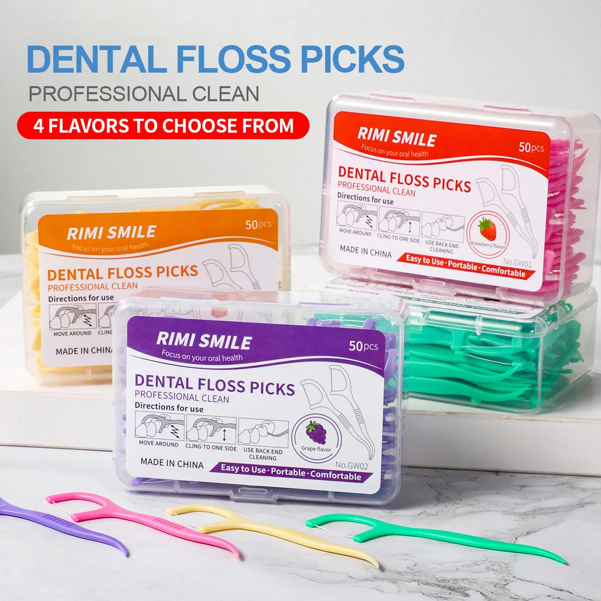 Hot selling -50PCS/box - Fruit flavored dental floss stick, a must-have tool for cleaning between teeth during home and travel